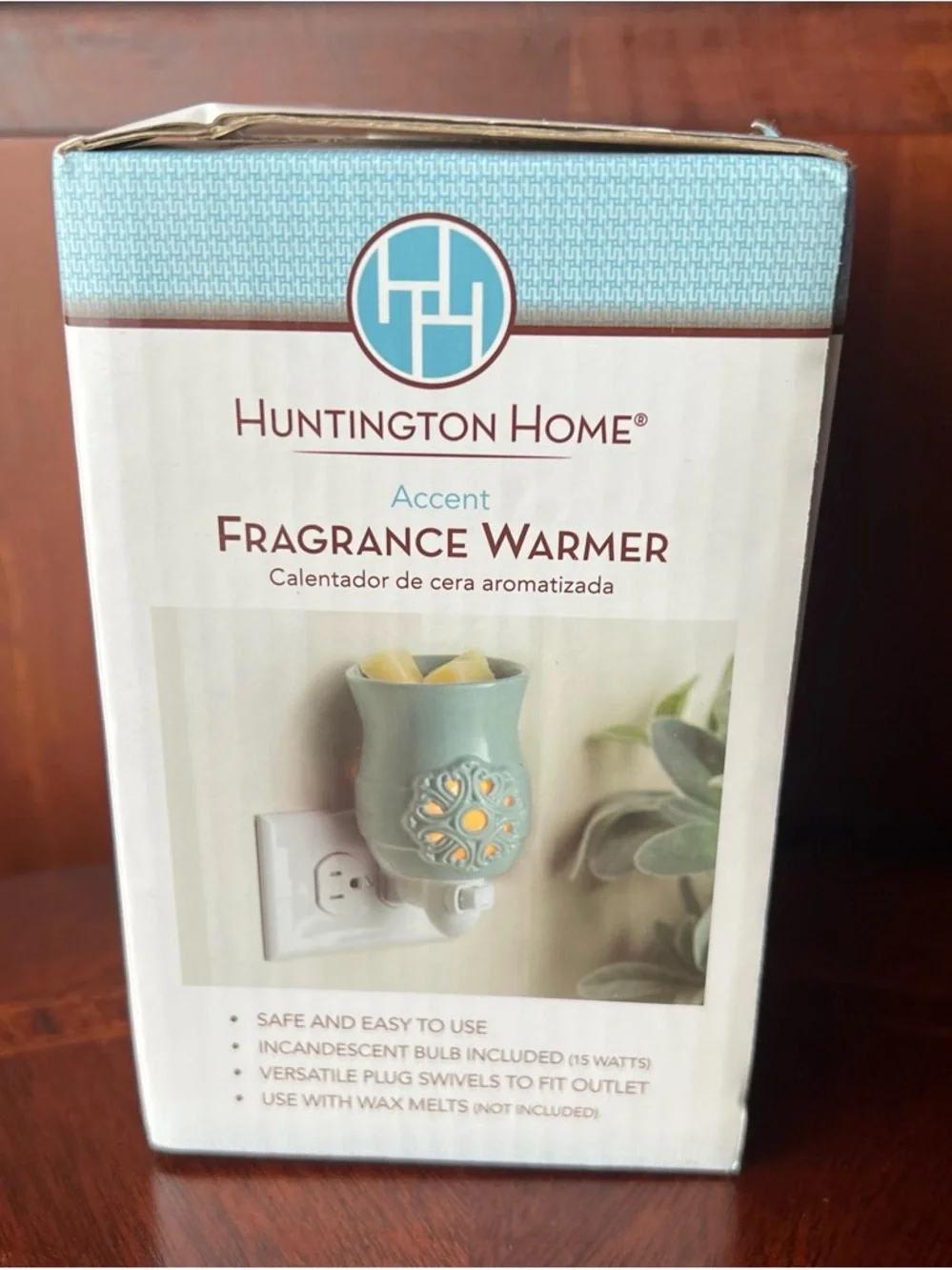 New Huntington Home teal fragrance warmer with floral design Plug- In